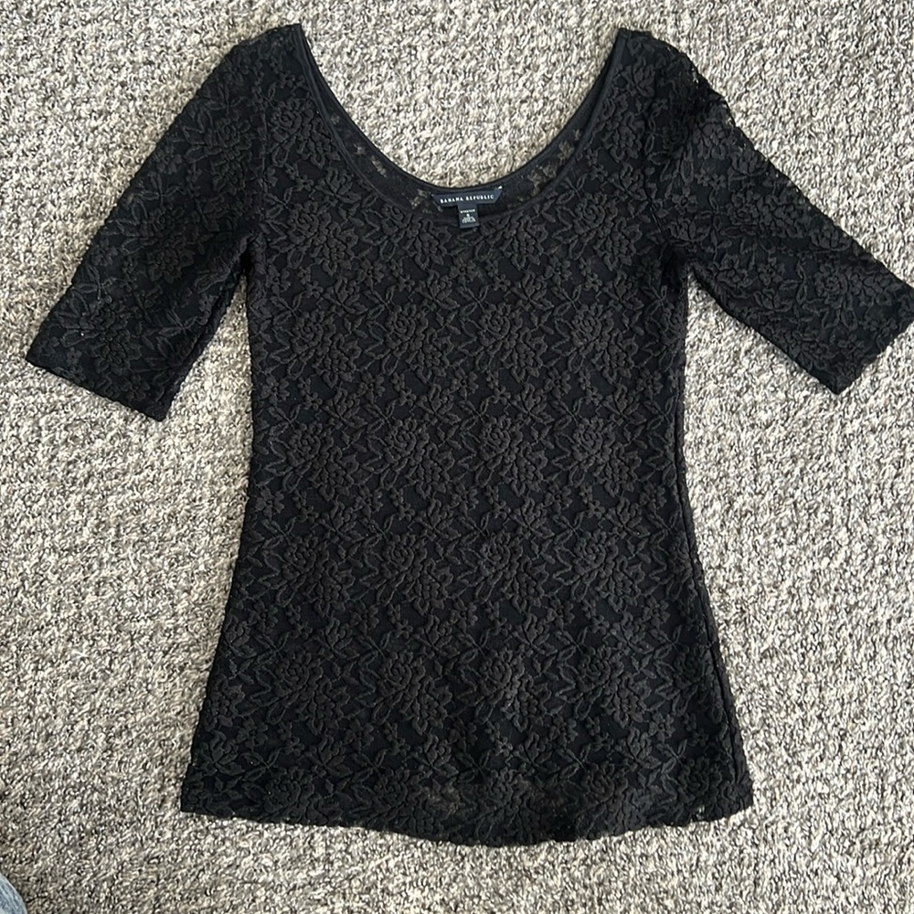Banana Republic Lace Floral Top with Gold Flecks, Small